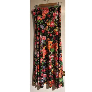 LuLaRoe Womens Black Floral Print Stretch Midnight Garden Maxi Skirt Size Large